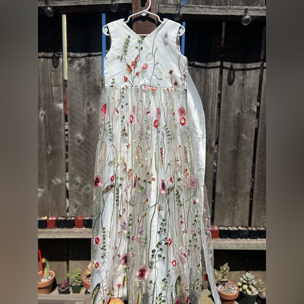 A-line V-Neck Floor-Length Jacquard Flower Girl Dress